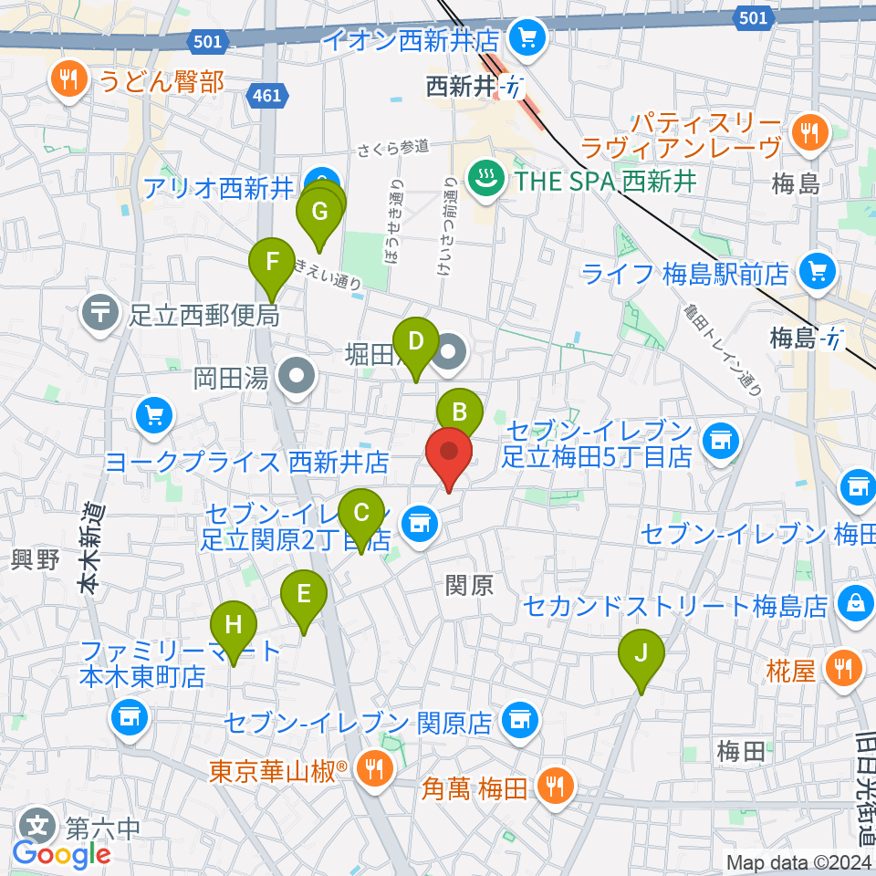 西新井カフェ・クレール周辺のカフェ一覧地図