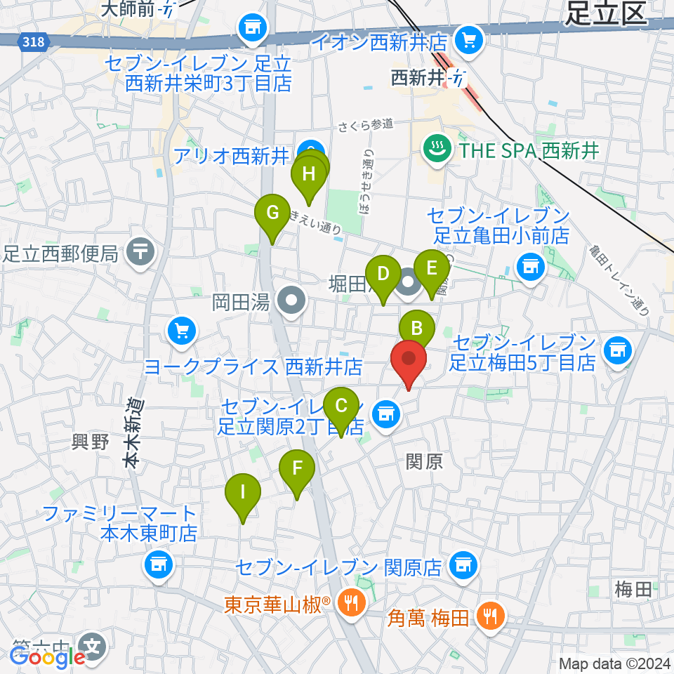 西新井カフェ・クレール周辺のカフェ一覧地図