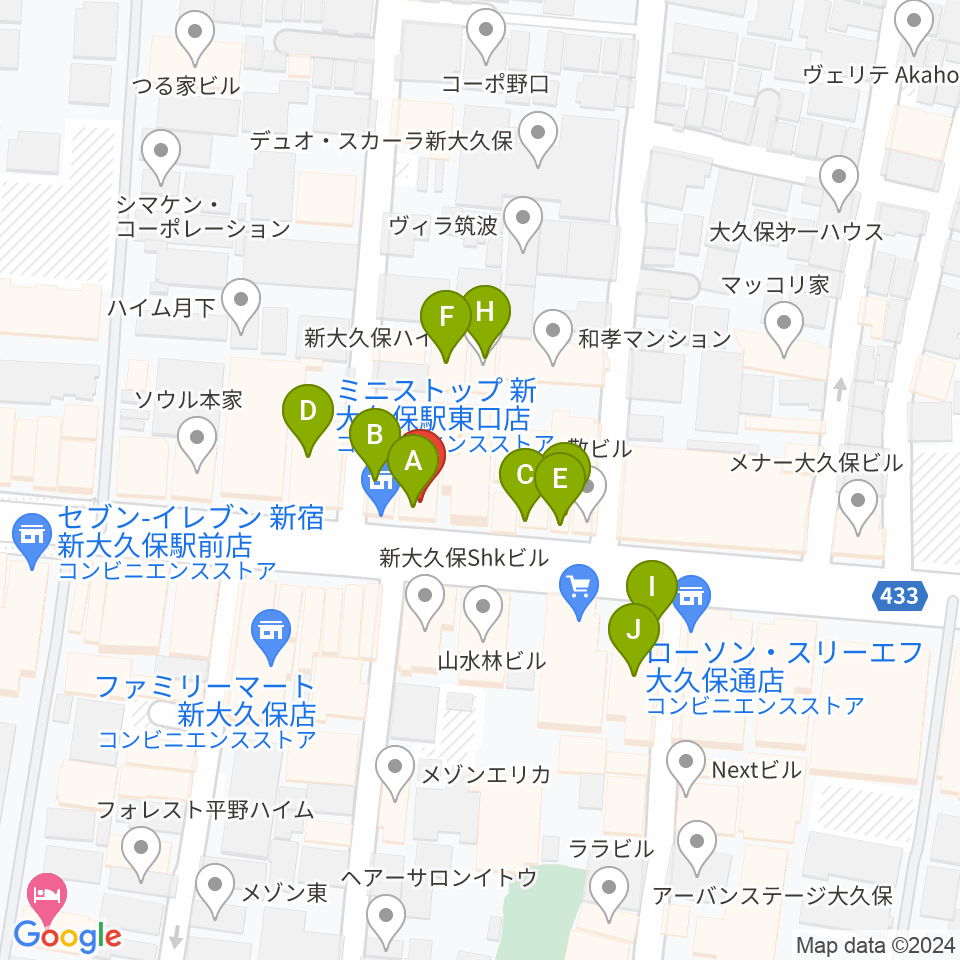 新大久保アースダム周辺のカフェ一覧地図