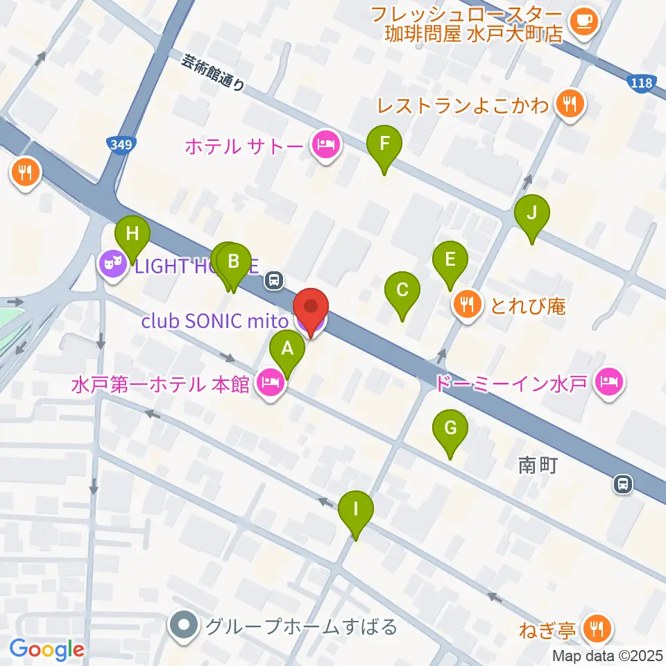 水戸SONIC周辺のカフェ一覧地図