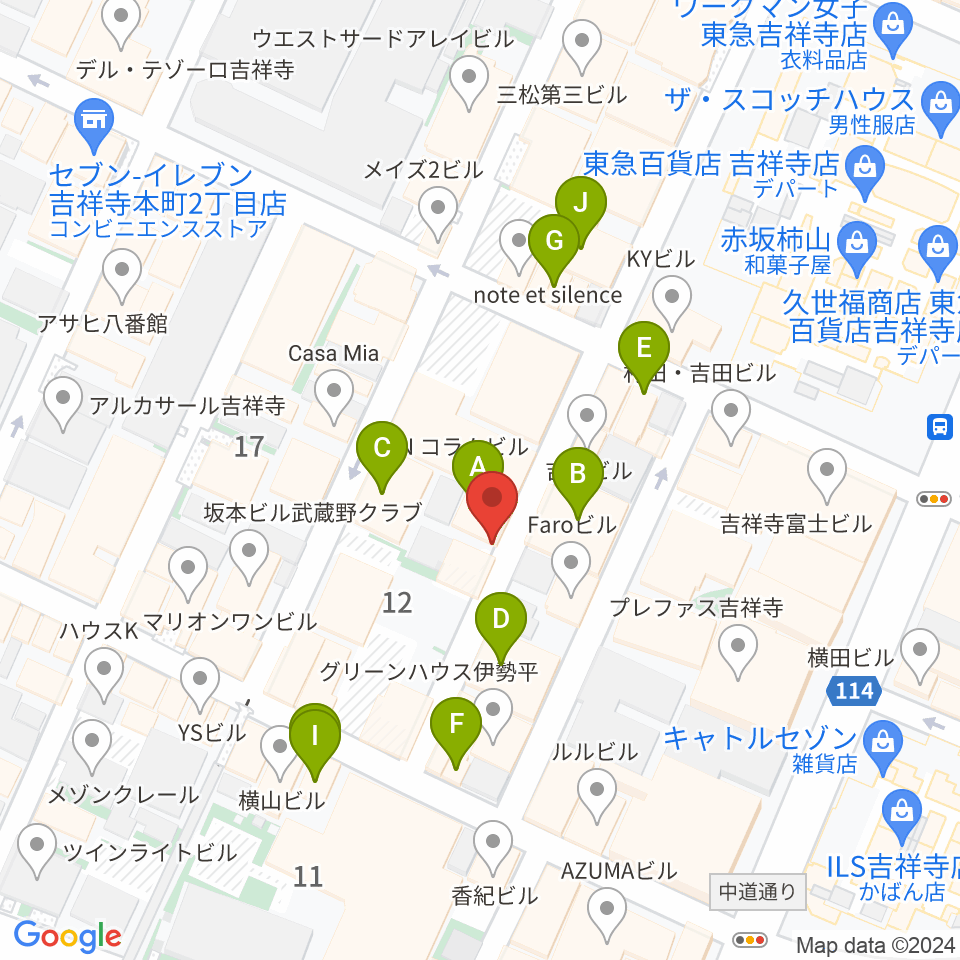 吉祥寺ストリングス周辺のカフェ一覧地図