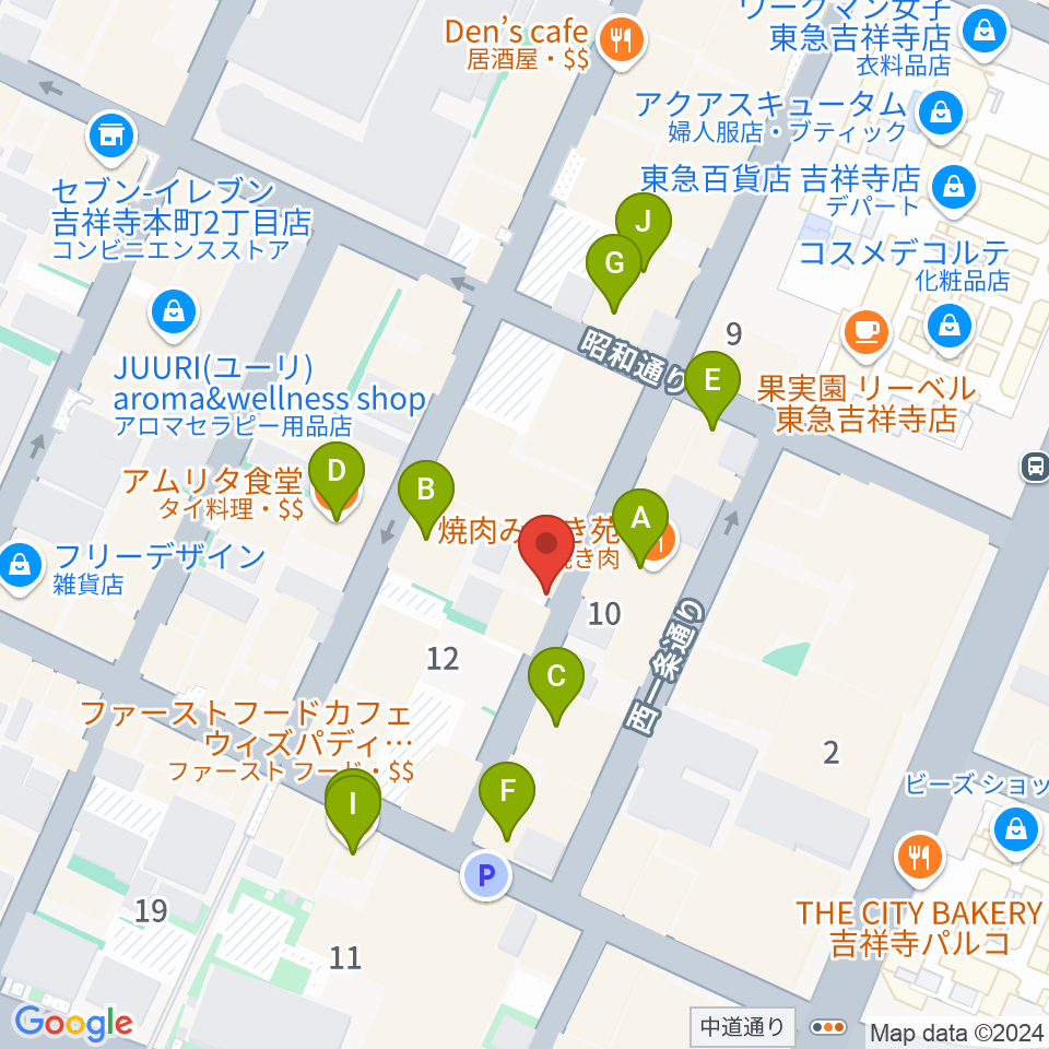 吉祥寺ストリングス周辺のカフェ一覧地図