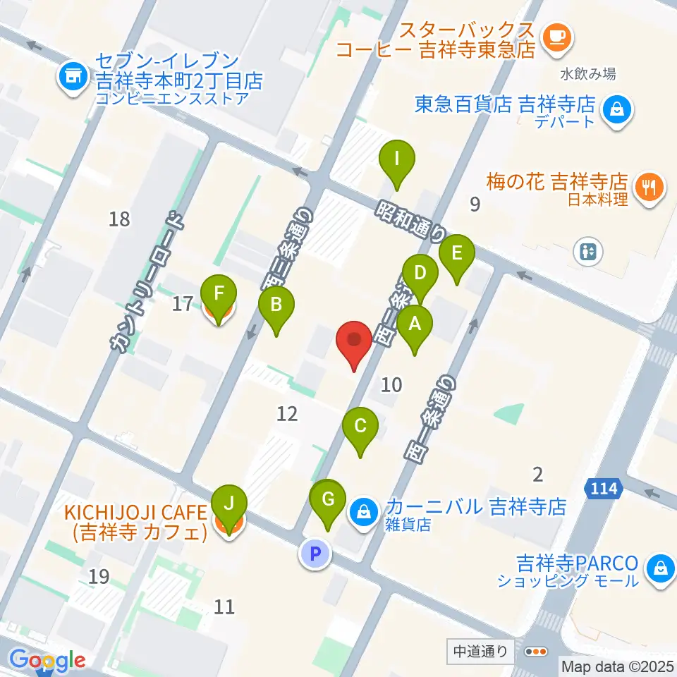 吉祥寺ストリングス周辺のカフェ一覧地図