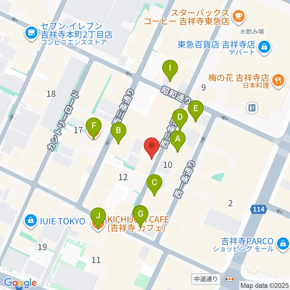 吉祥寺ストリングス周辺のカフェ一覧地図