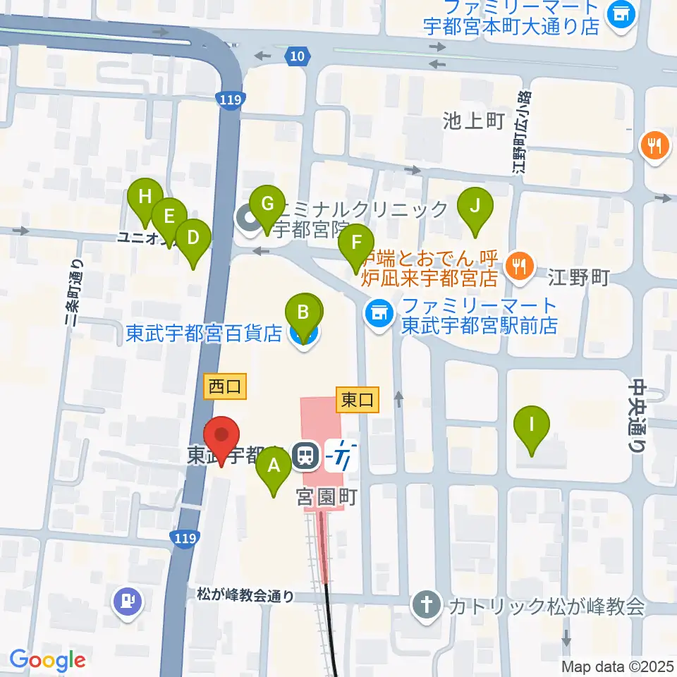 宇都宮ヘブンズロック周辺のカフェ一覧地図
