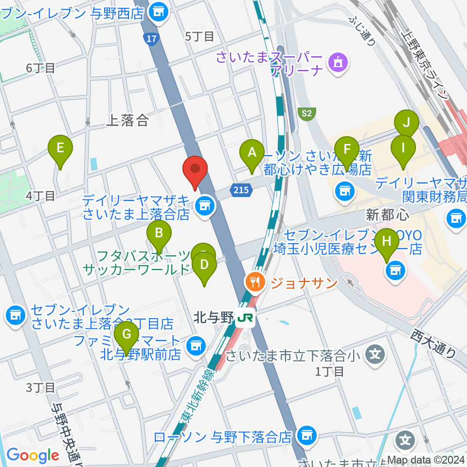 さいたま新都心ヘブンズロック周辺のカフェ一覧地図