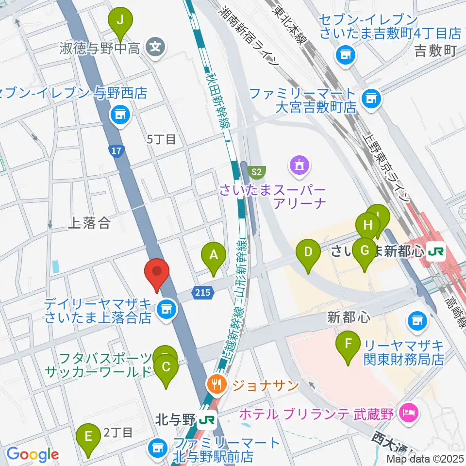 さいたま新都心ヘブンズロック周辺のカフェ一覧地図