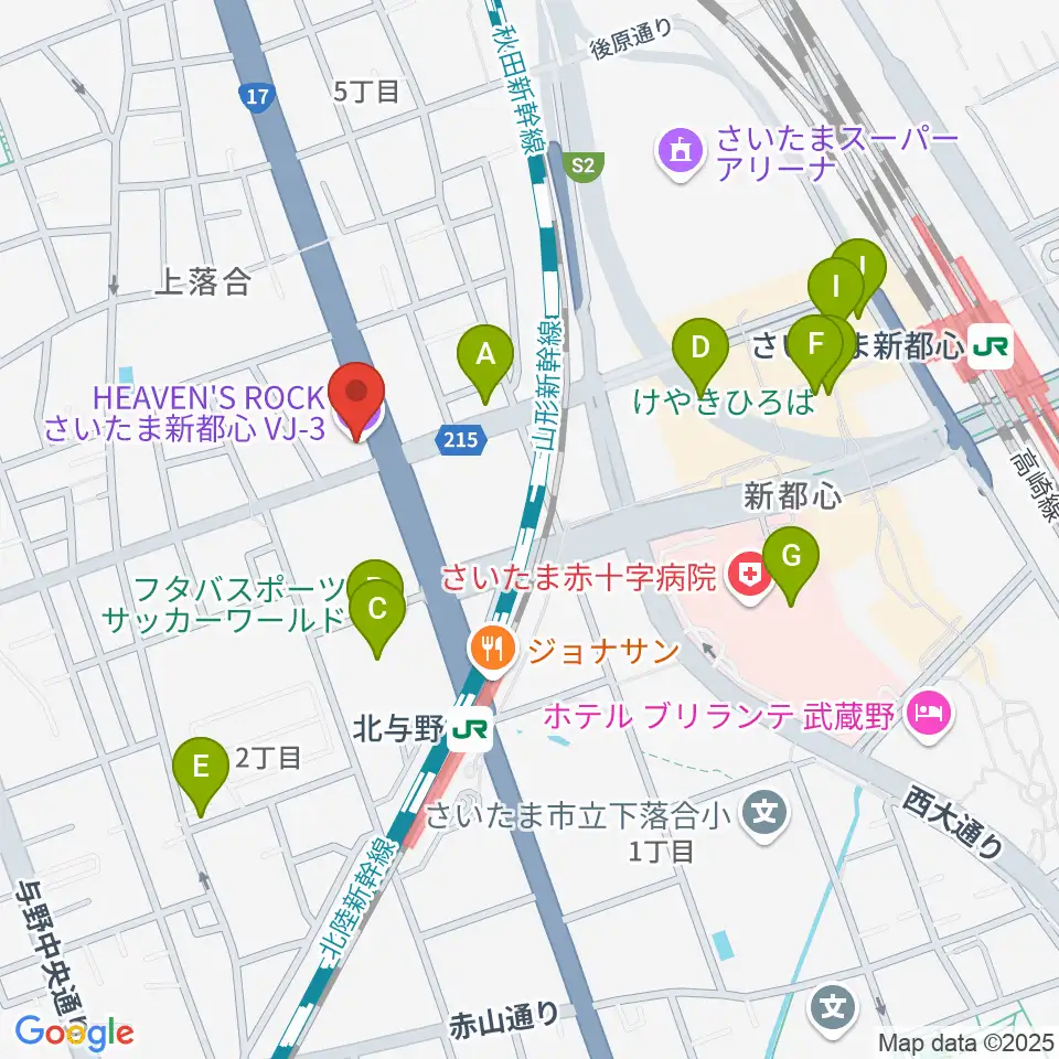 さいたま新都心ヘブンズロック周辺のカフェ一覧地図