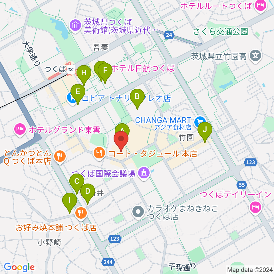 つくばパークダイナー周辺のカフェ一覧地図