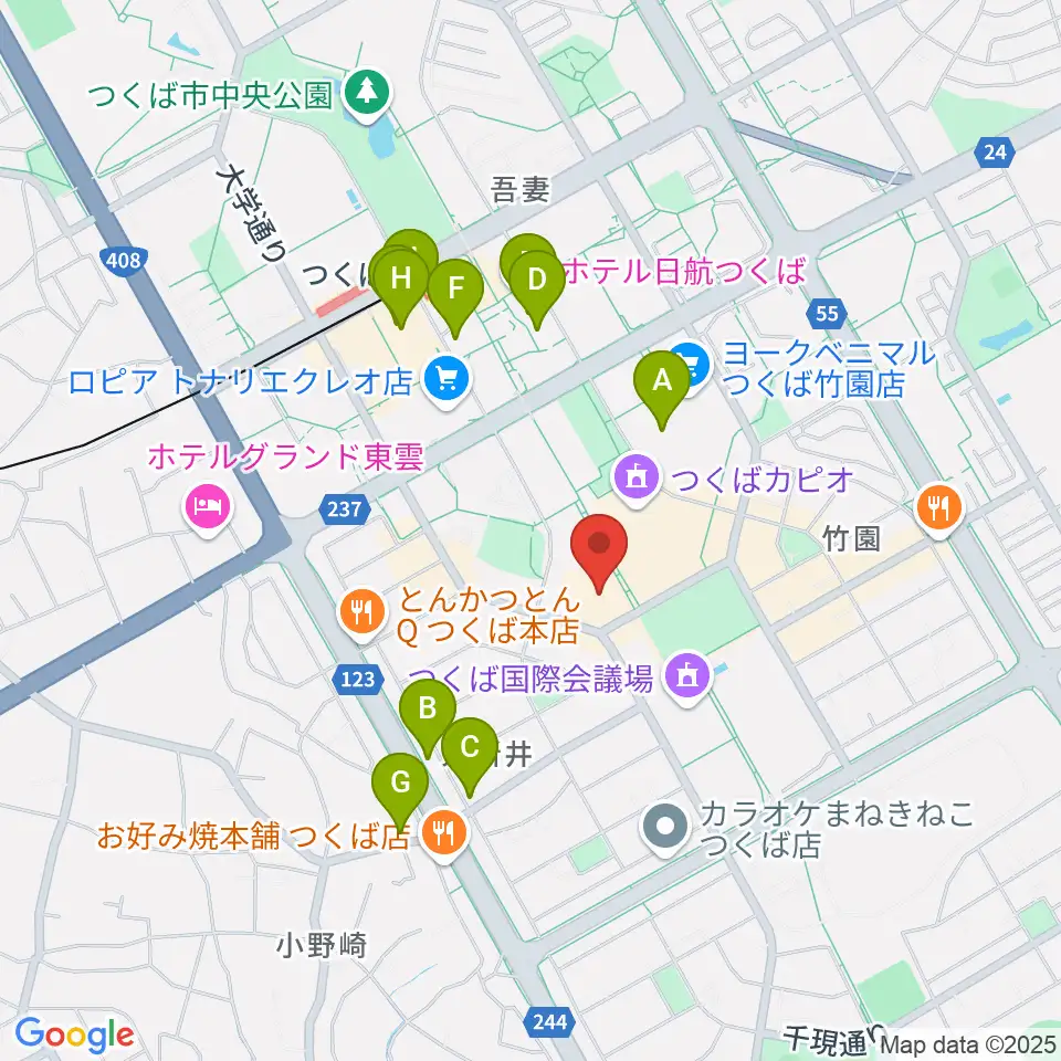 つくばパークダイナー周辺のカフェ一覧地図