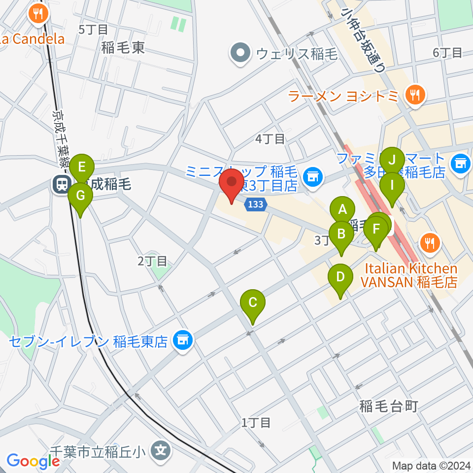 稲毛K'S DREAM周辺のカフェ一覧地図