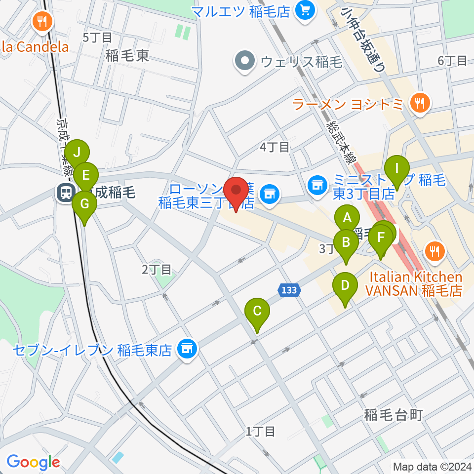 稲毛K'S DREAM周辺のカフェ一覧地図