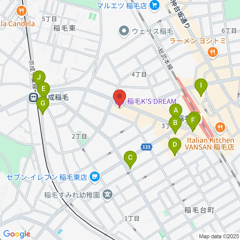 稲毛K'S DREAM周辺のカフェ一覧地図