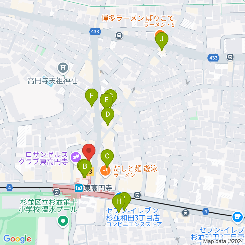 東高円寺二万電圧周辺のカフェ一覧地図