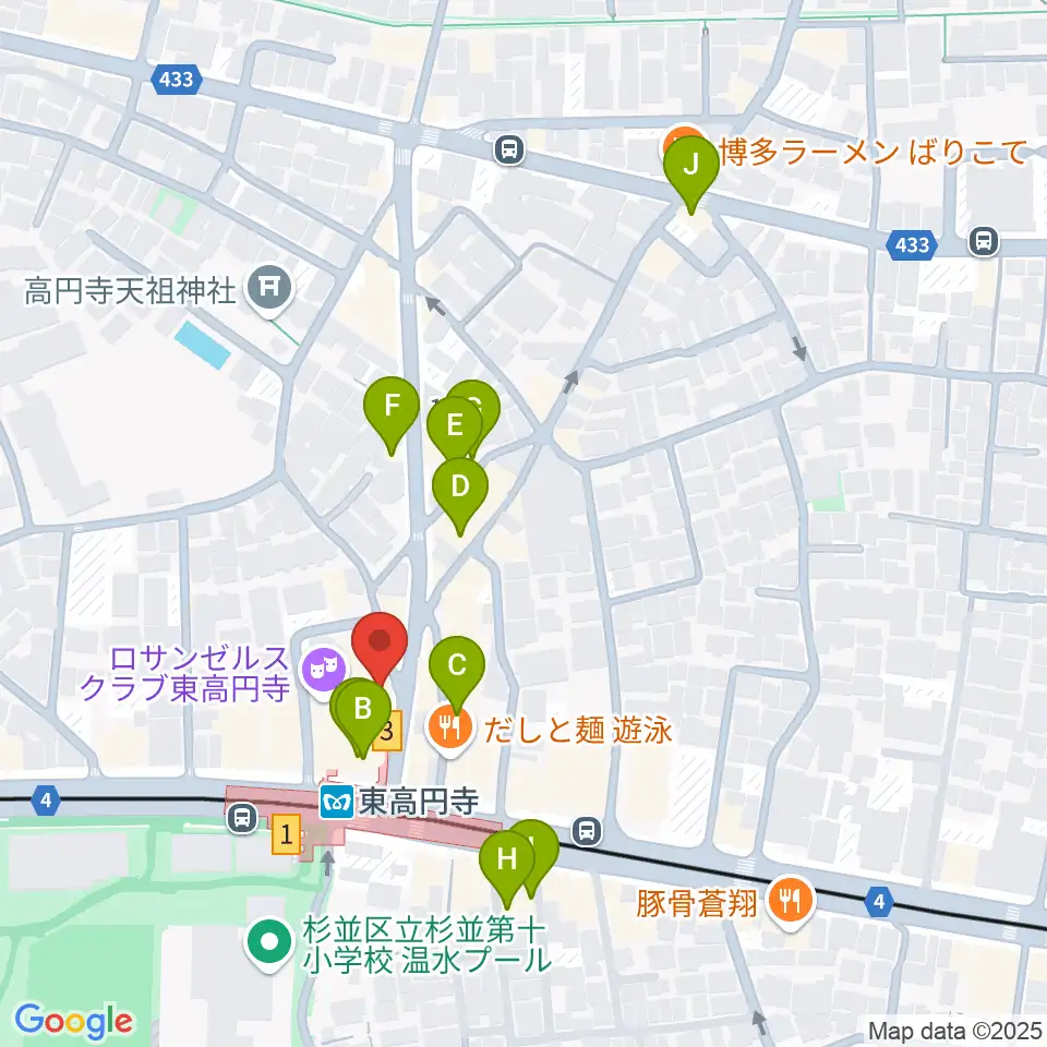 東高円寺二万電圧周辺のカフェ一覧地図