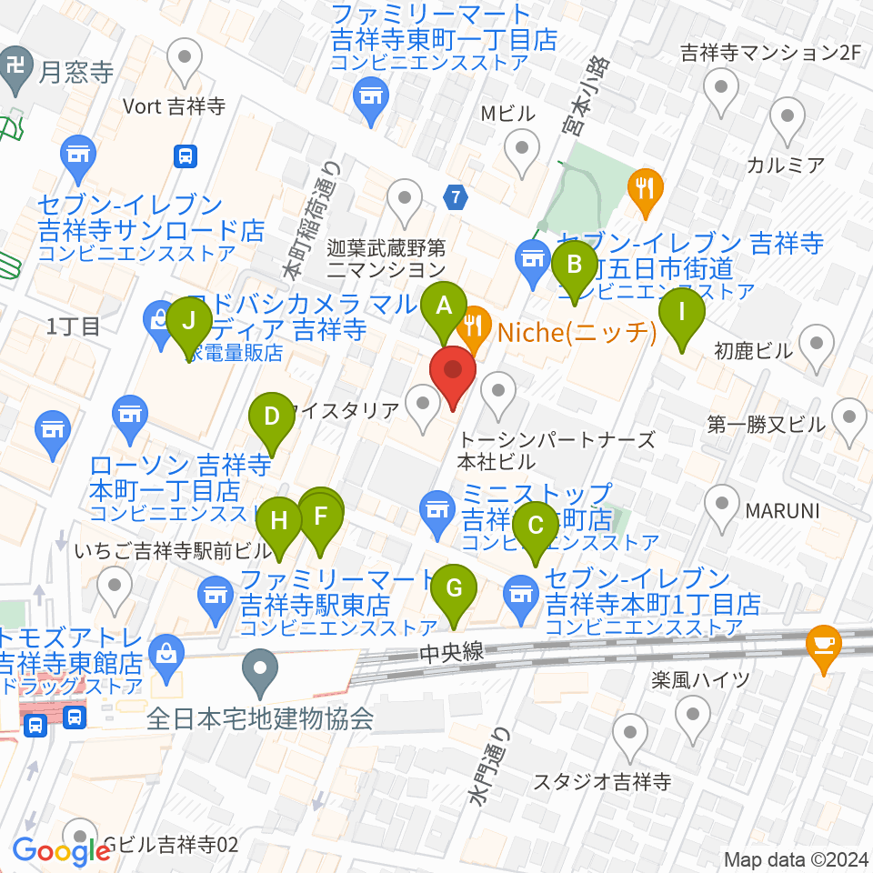 吉祥寺WARP周辺のカフェ一覧地図