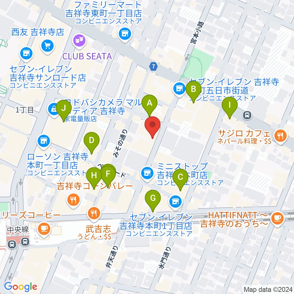 吉祥寺WARP周辺のカフェ一覧地図