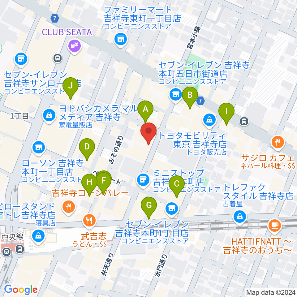 吉祥寺WARP周辺のカフェ一覧地図