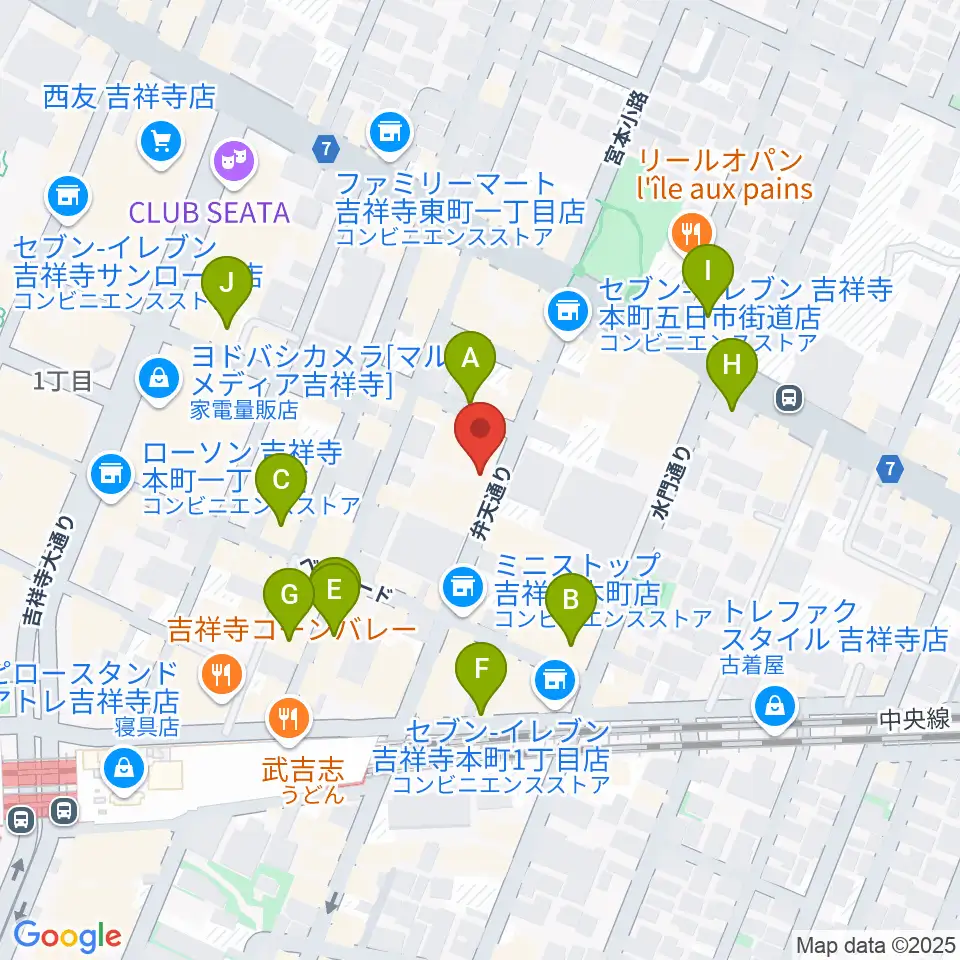 吉祥寺WARP周辺のカフェ一覧地図
