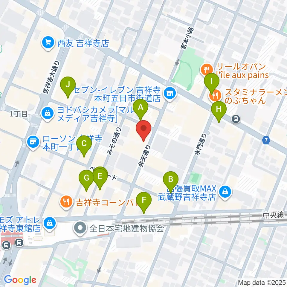 吉祥寺WARP周辺のカフェ一覧地図