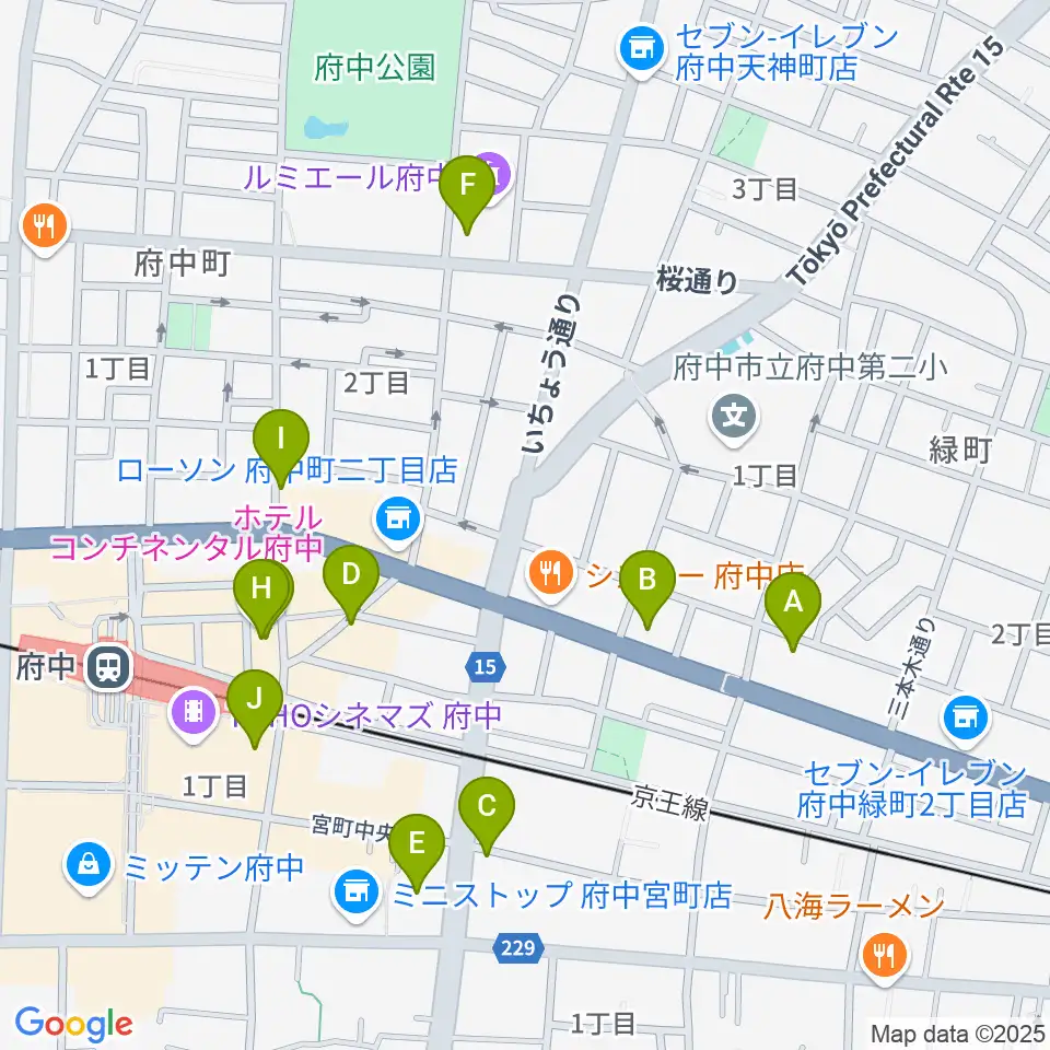 府中Flight周辺のカフェ一覧地図