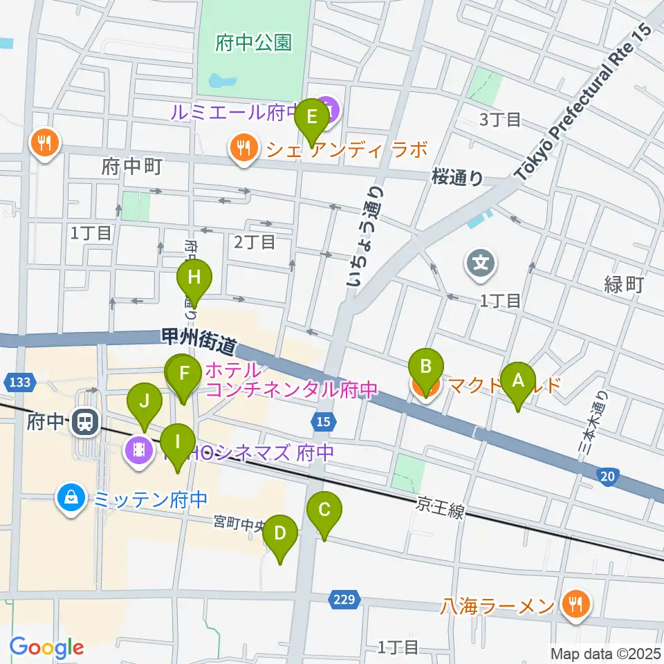 府中Flight周辺のカフェ一覧地図