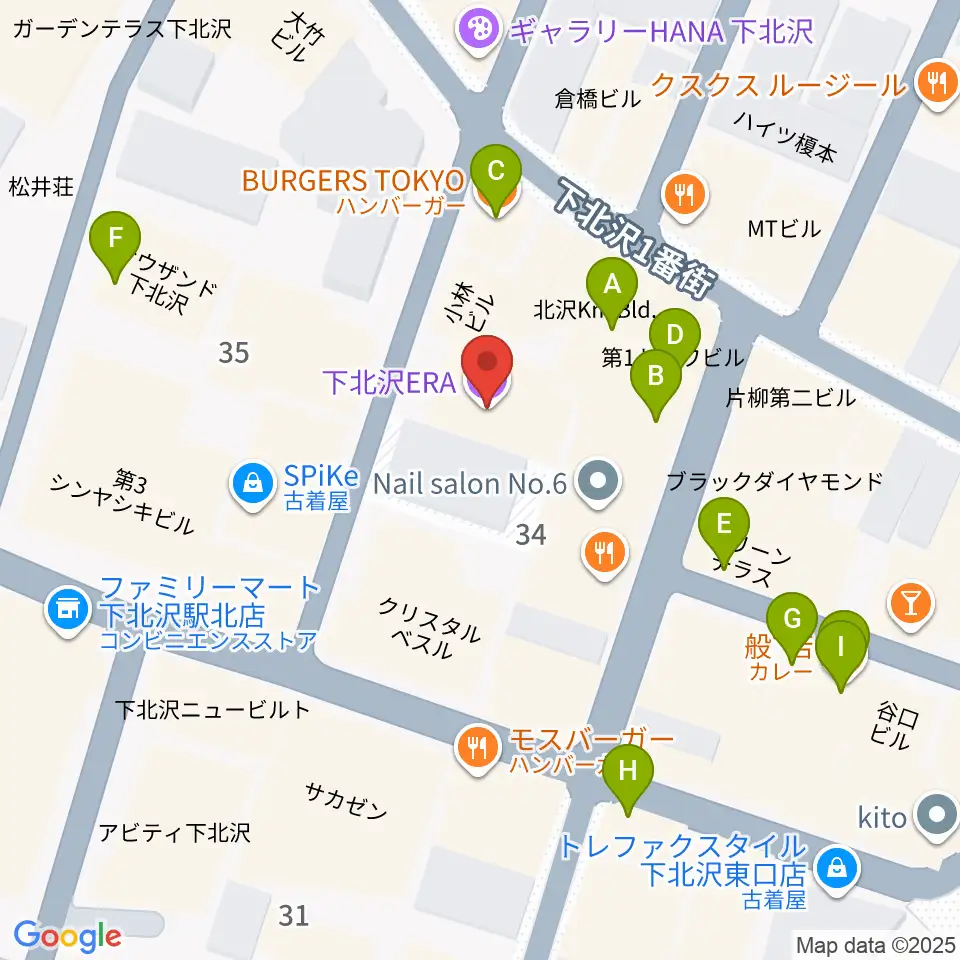 下北沢ERA周辺のカフェ一覧地図