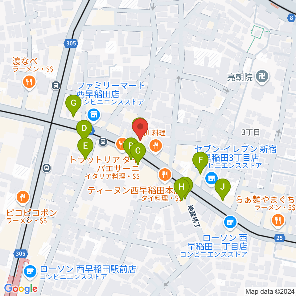 高田馬場 音楽室DX周辺のカフェ一覧地図