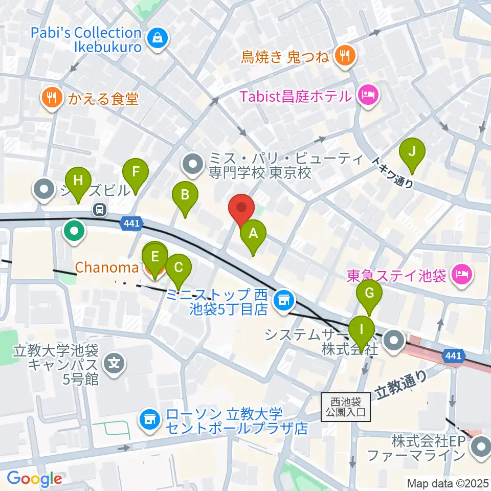 池袋バレルハウス周辺のカフェ一覧地図