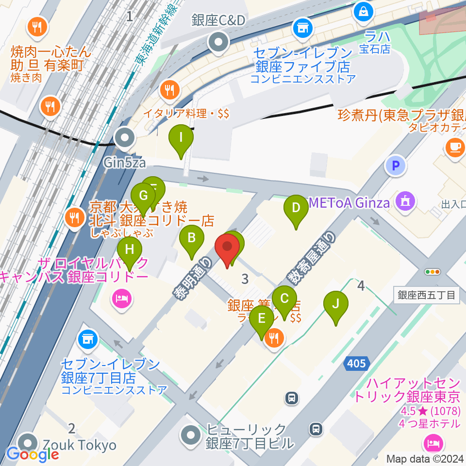 銀座ミーヤカフェ周辺のカフェ一覧地図