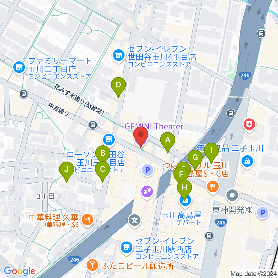 二子玉川GEMINI Theater周辺のカフェ一覧地図