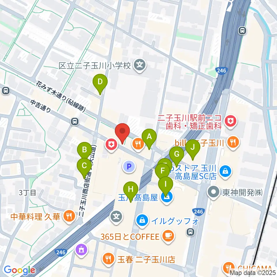 二子玉川GEMINI Theater周辺のカフェ一覧地図