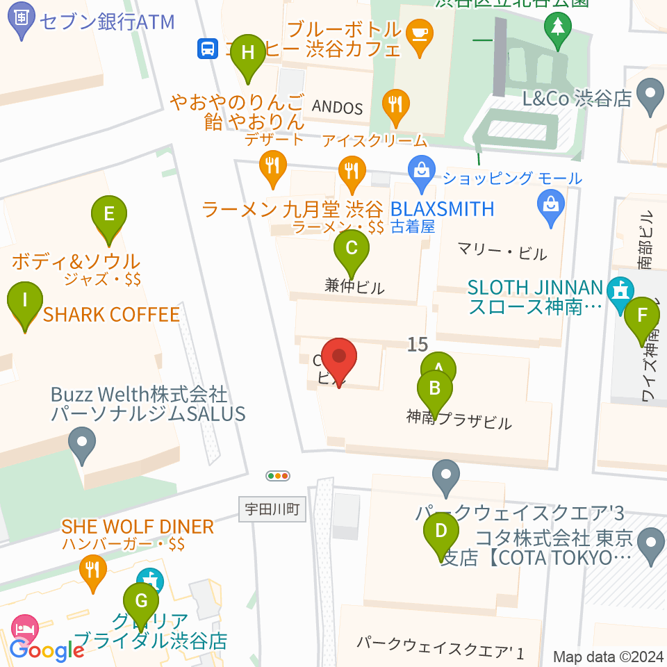 渋谷UNDERBAR周辺のカフェ一覧地図