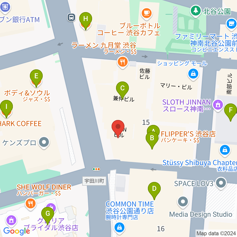 渋谷UNDERBAR周辺のカフェ一覧地図