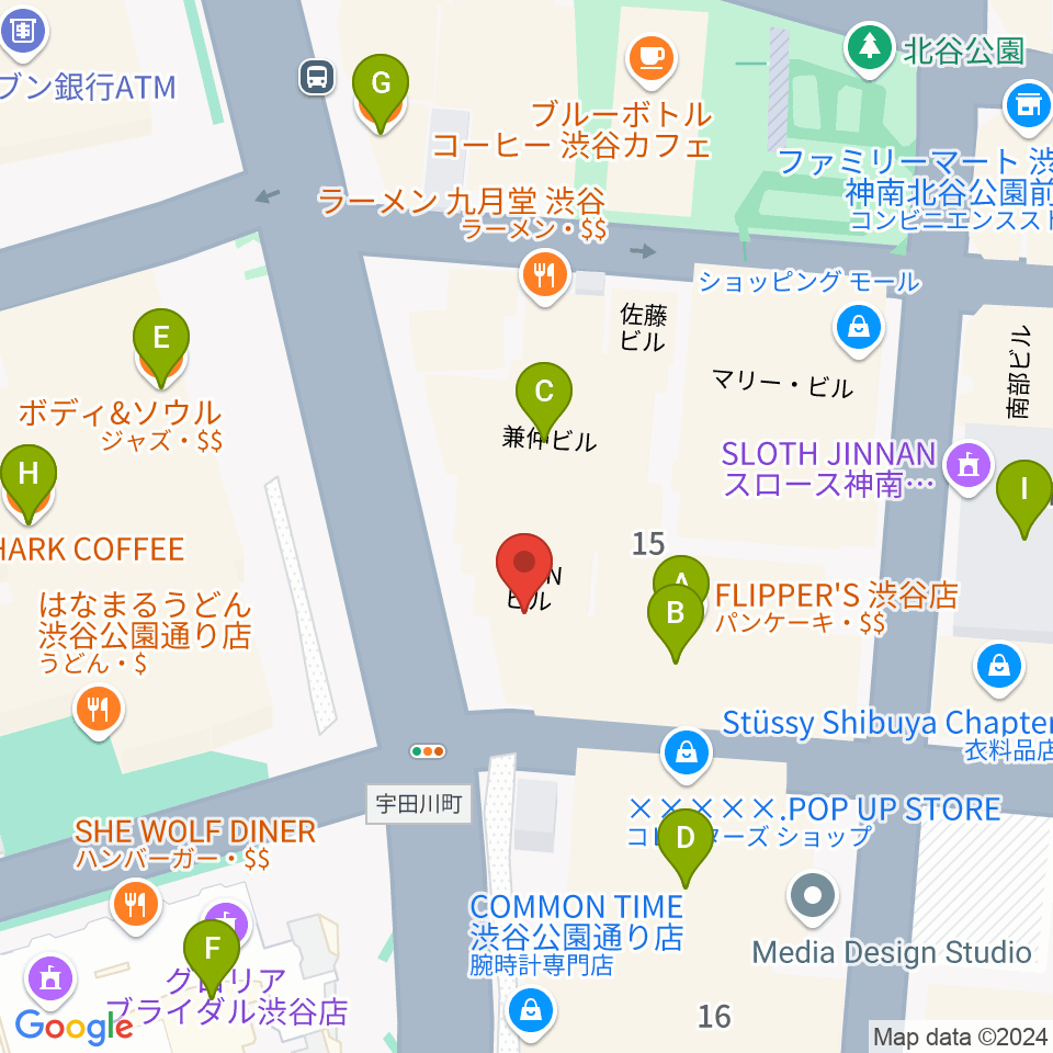 渋谷UNDERBAR周辺のカフェ一覧地図