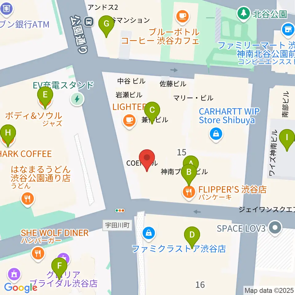 渋谷UNDERBAR周辺のカフェ一覧地図