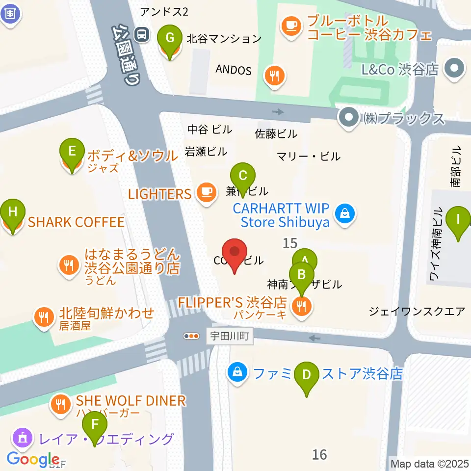 渋谷UNDERBAR周辺のカフェ一覧地図