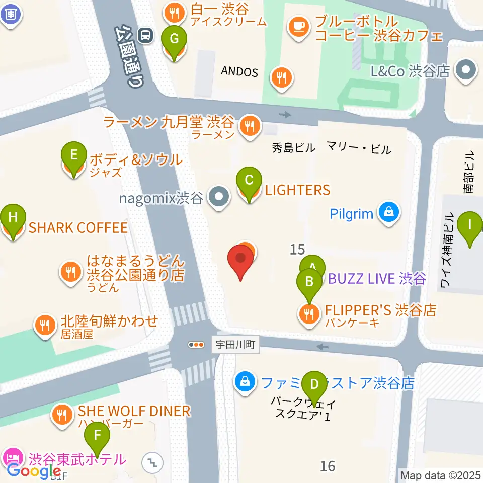 渋谷UNDERBAR周辺のカフェ一覧地図