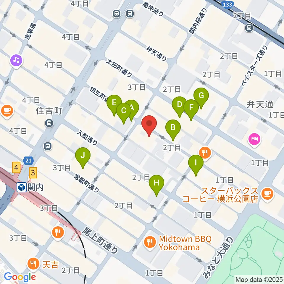 BarBarBar音楽院周辺のカフェ一覧地図
