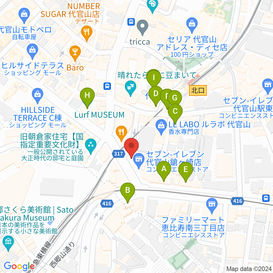 代官山UNIT周辺のカフェ一覧地図