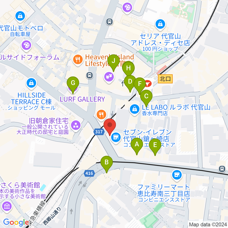 代官山UNIT周辺のカフェ一覧地図