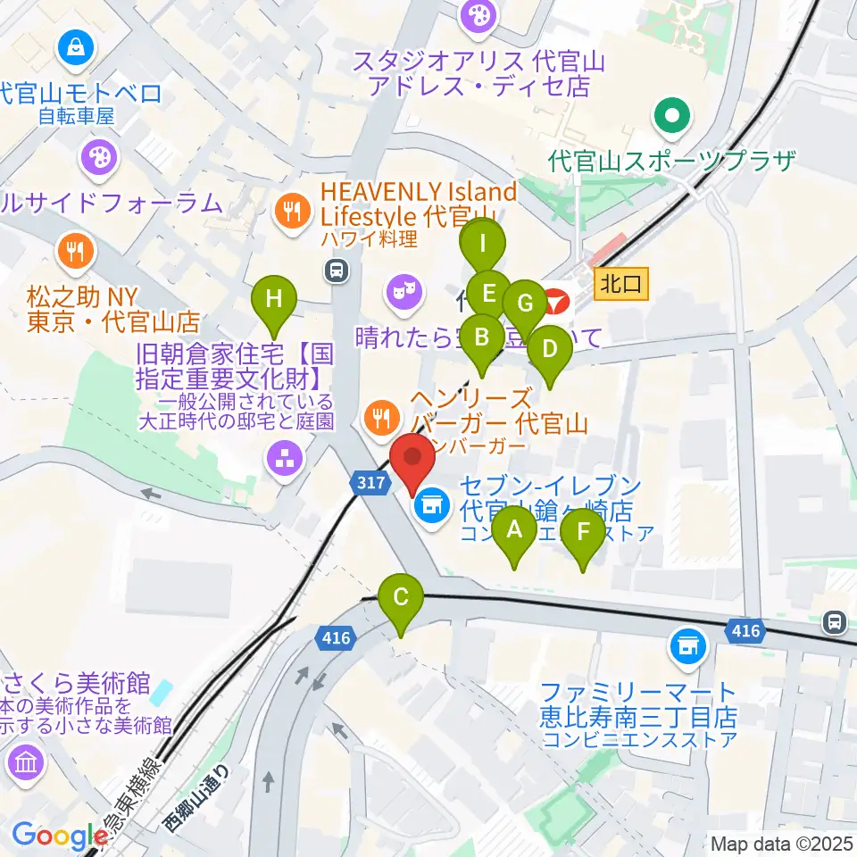 代官山UNIT周辺のカフェ一覧地図