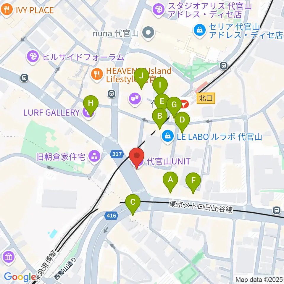 代官山UNIT周辺のカフェ一覧地図
