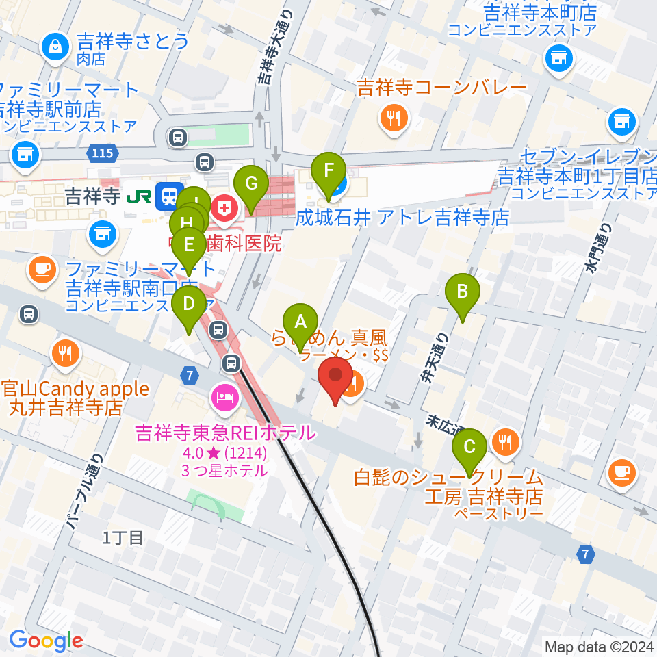 吉祥寺シャッフル周辺のカフェ一覧地図