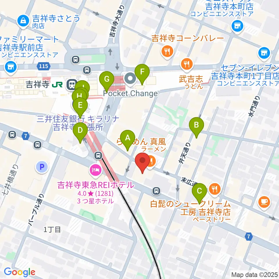 吉祥寺シャッフル周辺のカフェ一覧地図