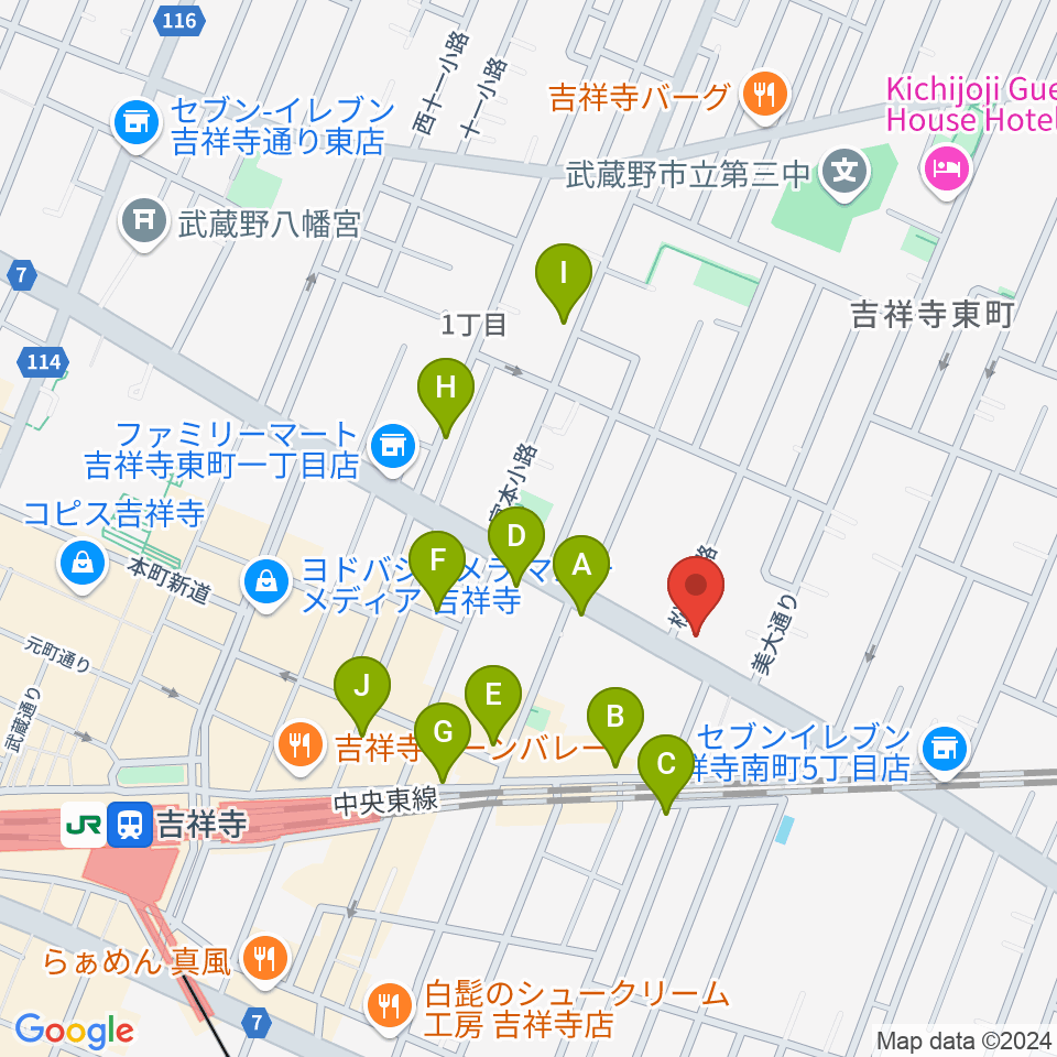 吉祥寺クレッシェンド周辺のカフェ一覧地図