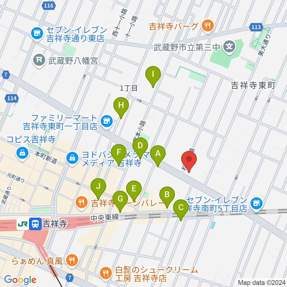 吉祥寺クレッシェンド周辺のカフェ一覧地図