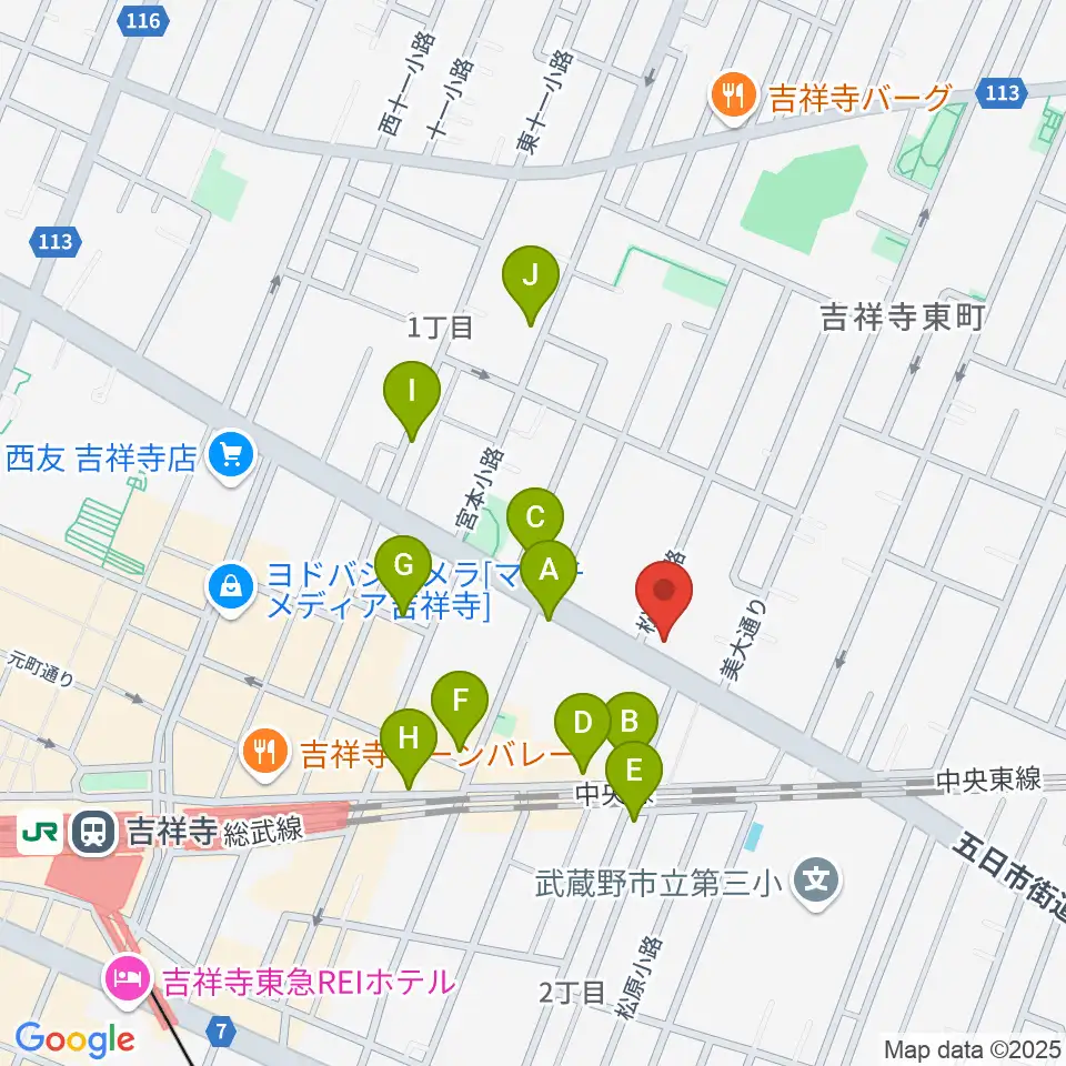 吉祥寺クレッシェンド周辺のカフェ一覧地図