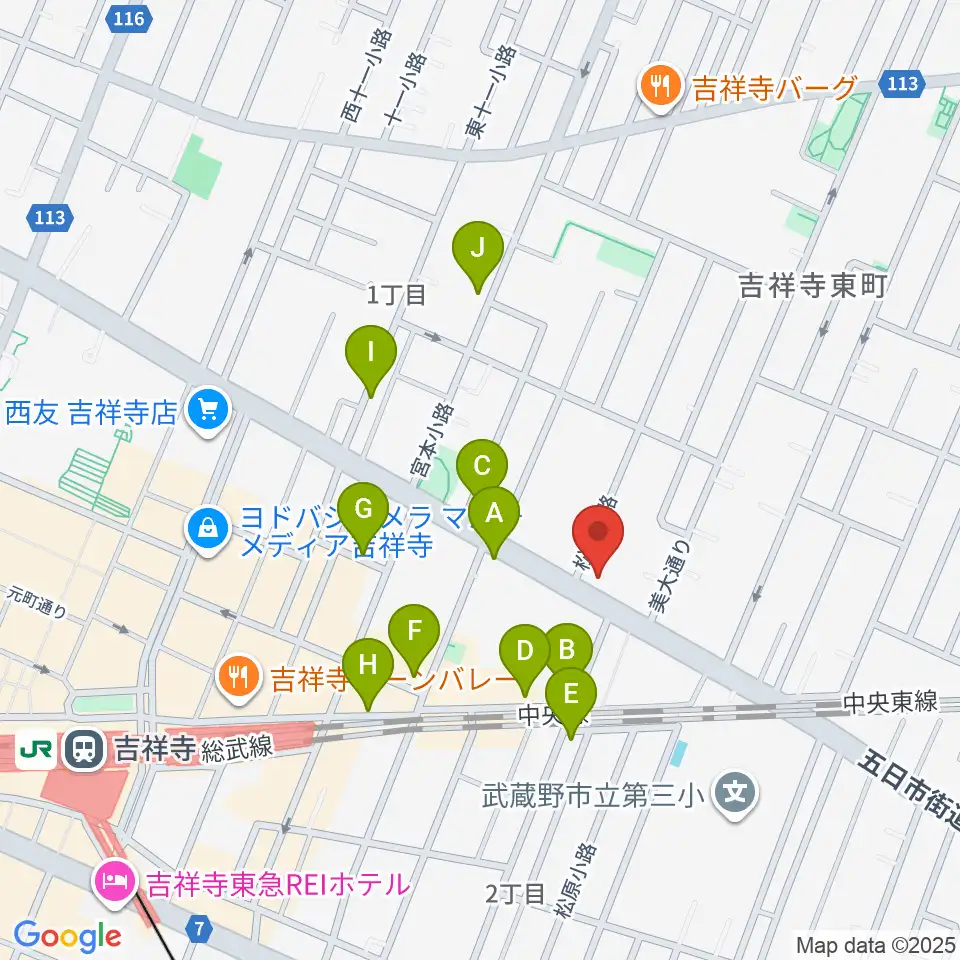 吉祥寺クレッシェンド周辺のカフェ一覧地図