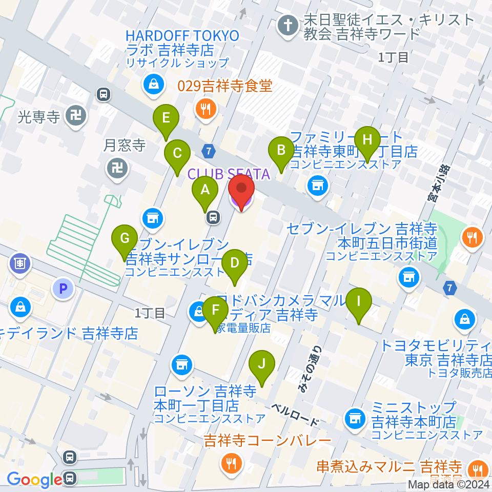 吉祥寺CLUB SEATA周辺のカフェ一覧地図